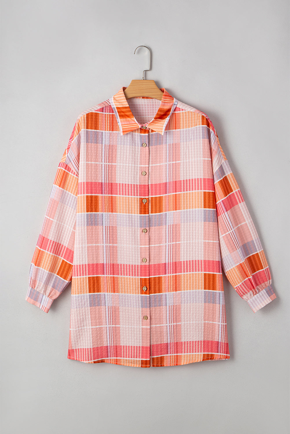 Pink Oversized Check Tunic Shirt