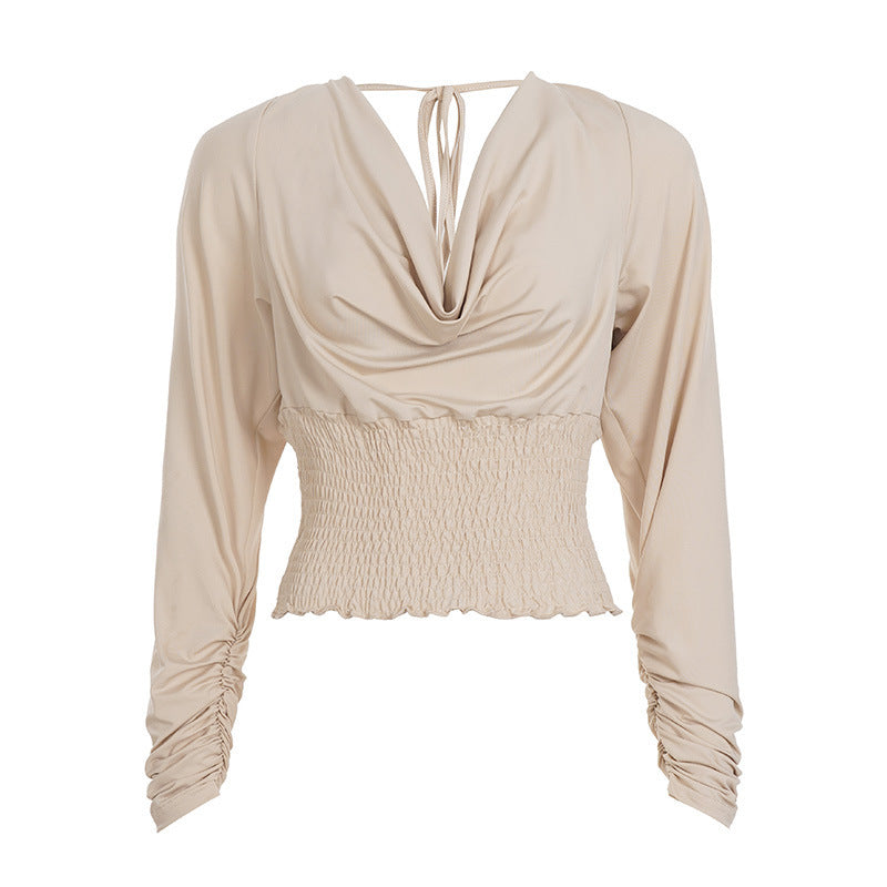 Swing Collar Backless Slim Fit Long-sleeved T-shirt Women