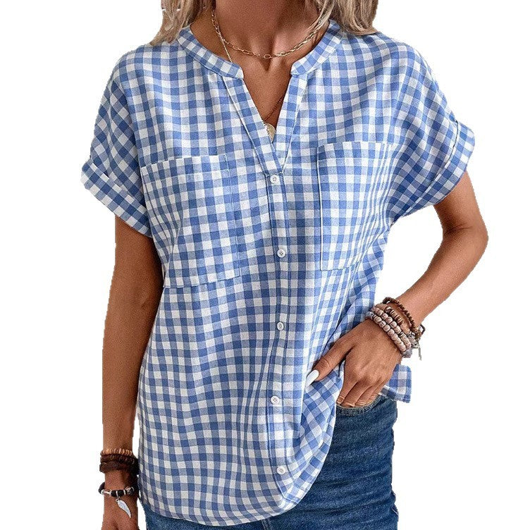European And American Retro Loose V-neck Plaid Overshirt