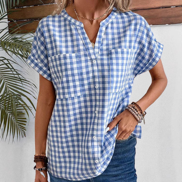 European And American Retro Loose V-neck Plaid Overshirt