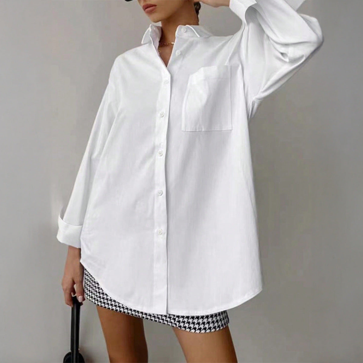 Leisure Commute Simple Style Solid Color Cardigan Pocket Top Long Sleeve Shirt For Women
