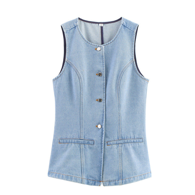 Design Tight Waist Two Colors Denim Waistcoat Vest