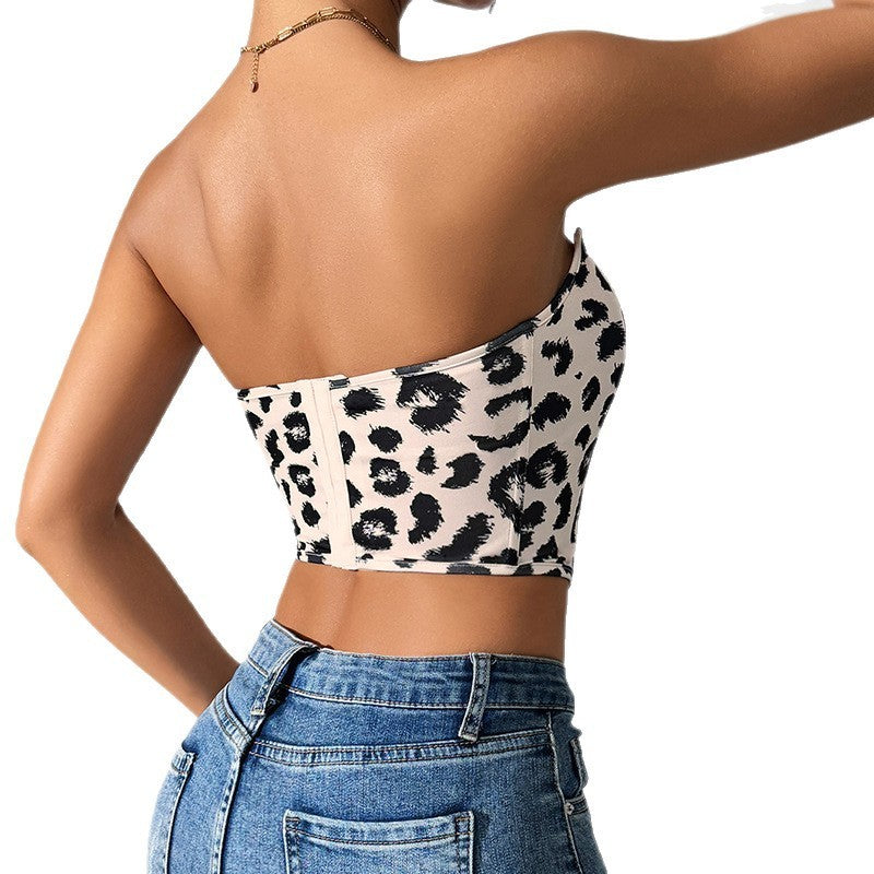 Leopard Print Backless Sexy Fishbone Top Women's Clothing