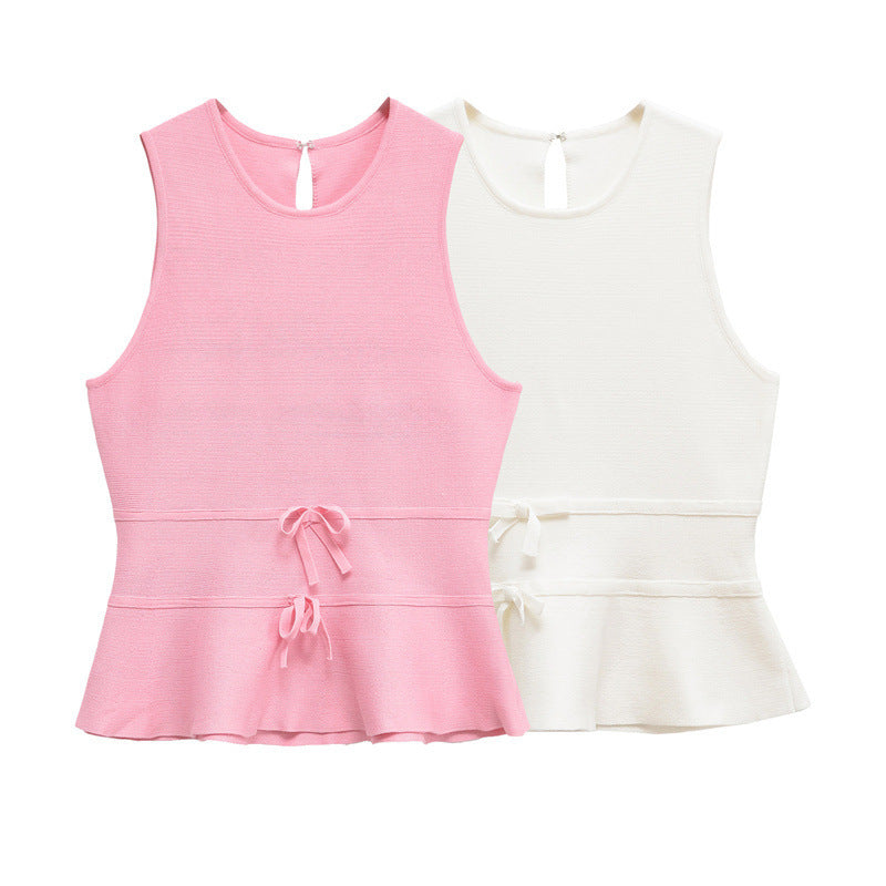 Women's Short Skirt Bowknot Decoration Knitted Top