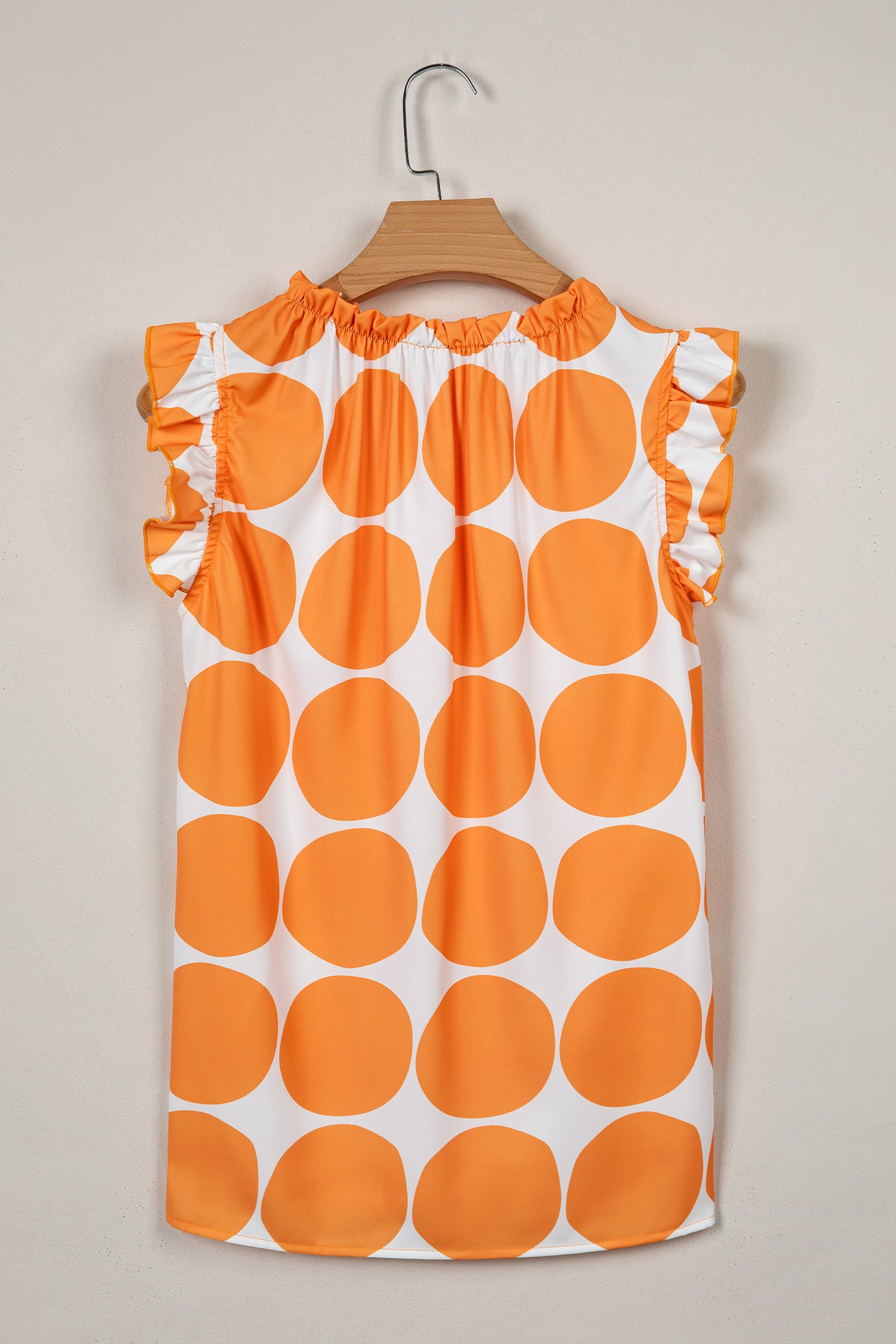Yellow Polka Dot Print Frilled Round Neck Shift Tank Top