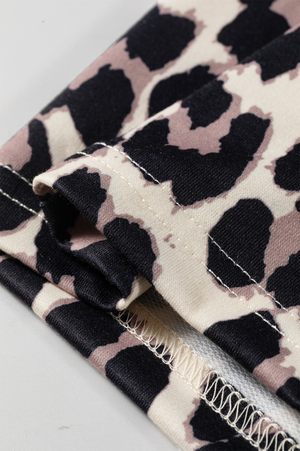 Rose Contrast Detail Tie Waist Leopard Print Casual Pants