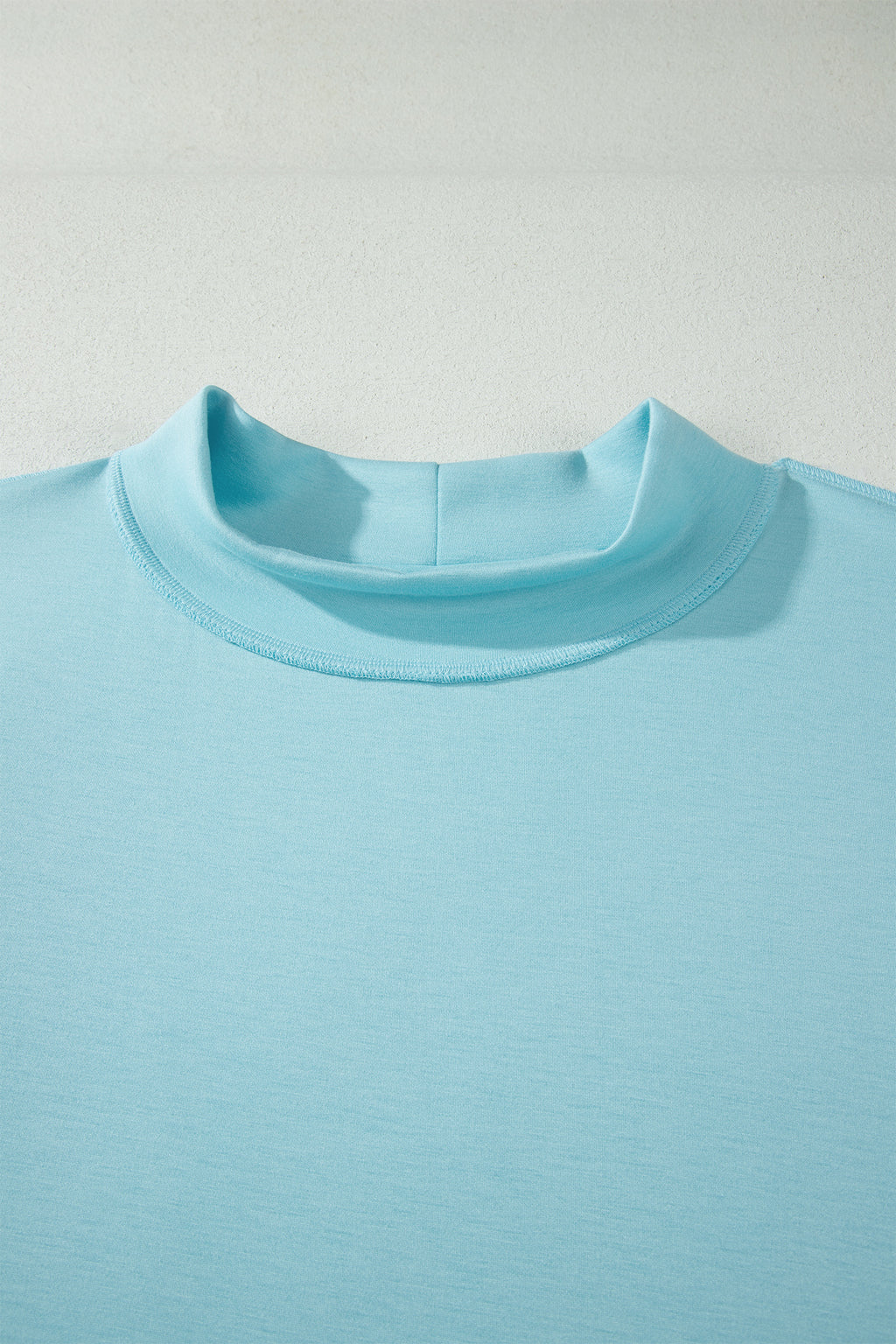 Mist Blue Solid Color Mock Neck Half Sleeve Top Plus Size 2pcs Short Set