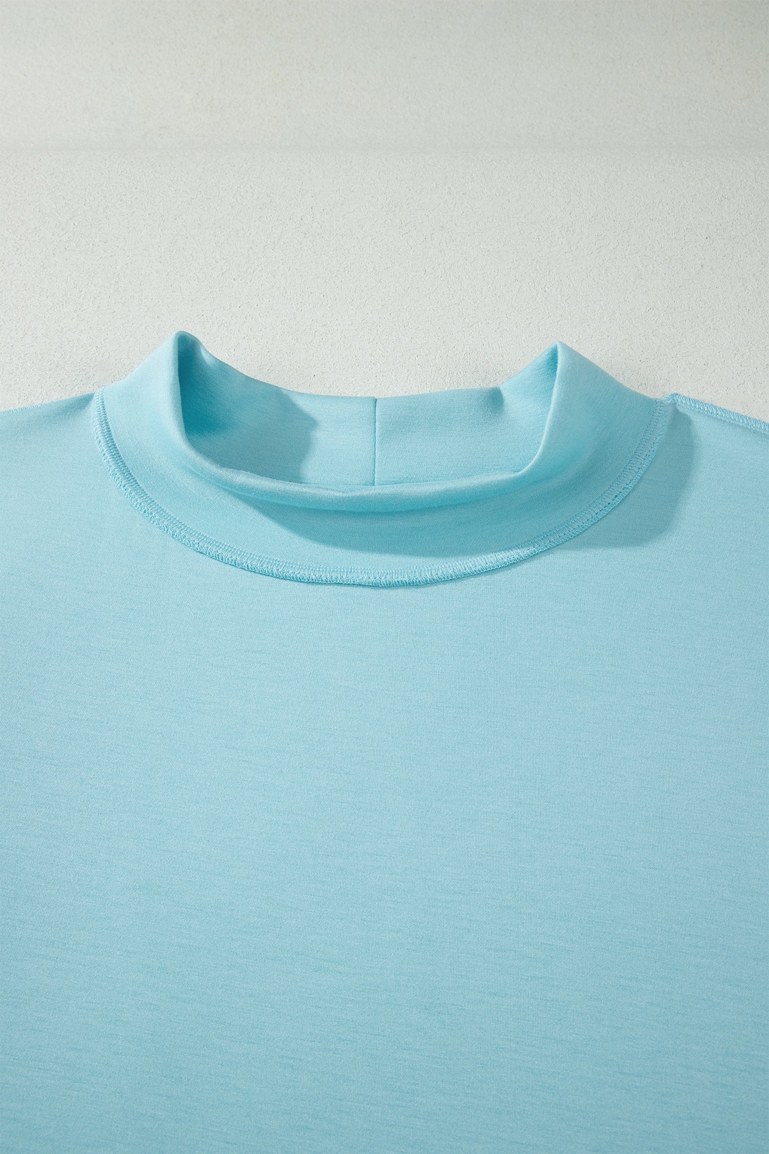 Mist Blue Solid Color Mock Neck Half Sleeve Top Plus Size 2pcs Short Set