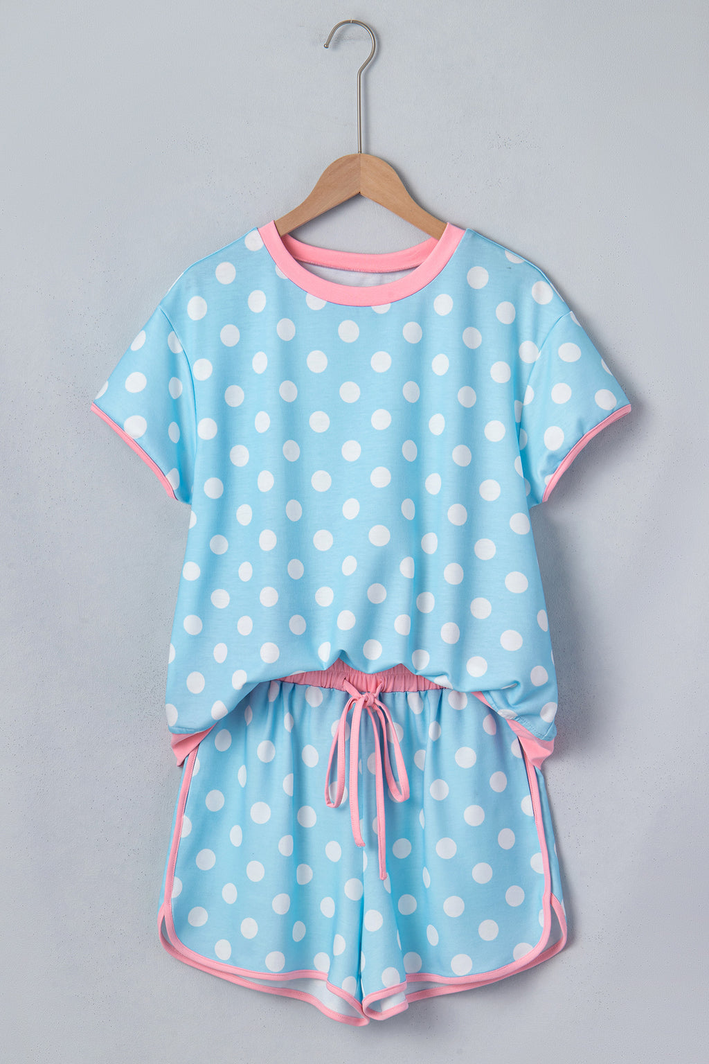 Sky Blue Polka Dot Contrast Edge Casual Short Set