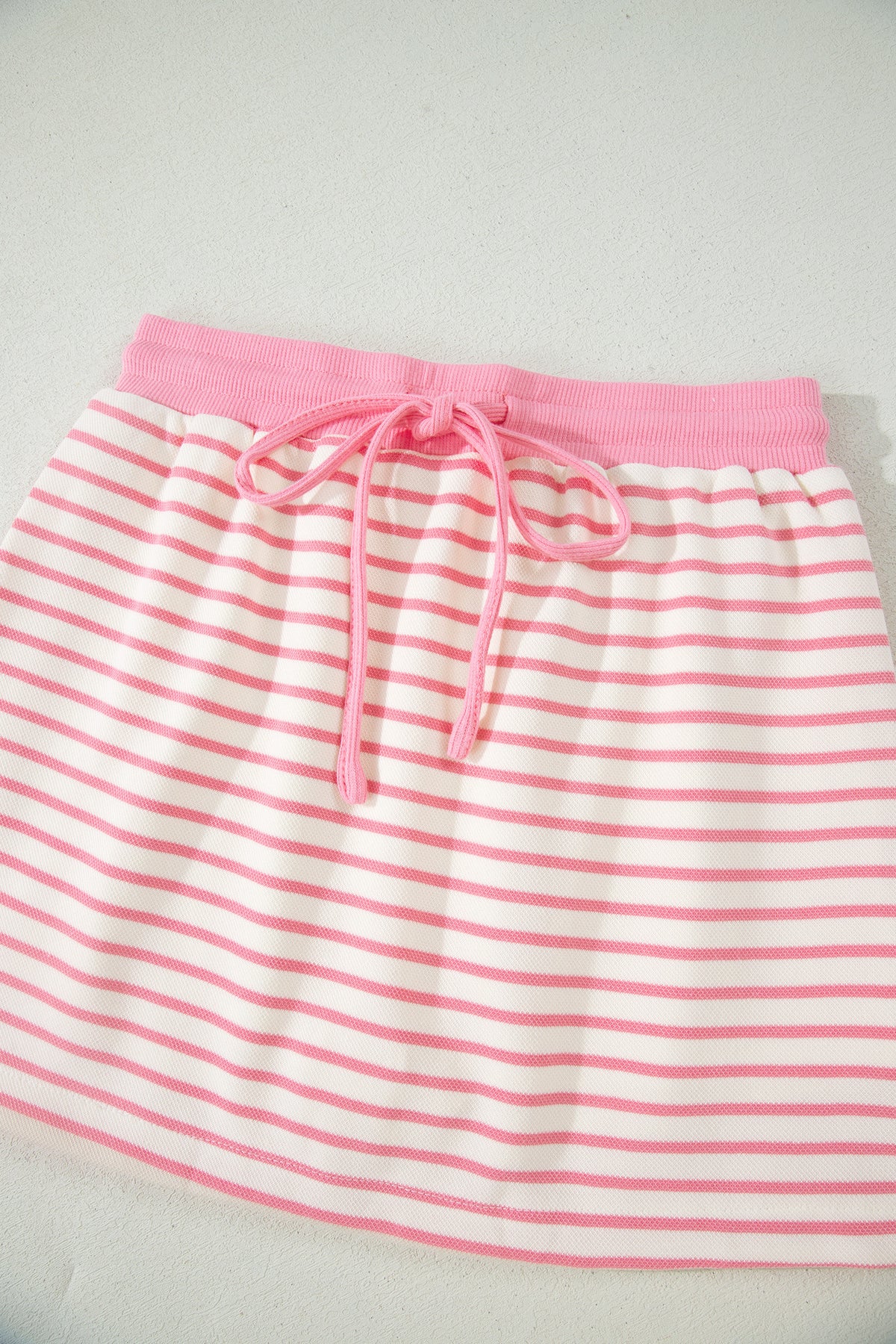 Pink Stripe Color Block Patchwork Polo Tee Drawstring Elastic Waist 2pcs Skort Set