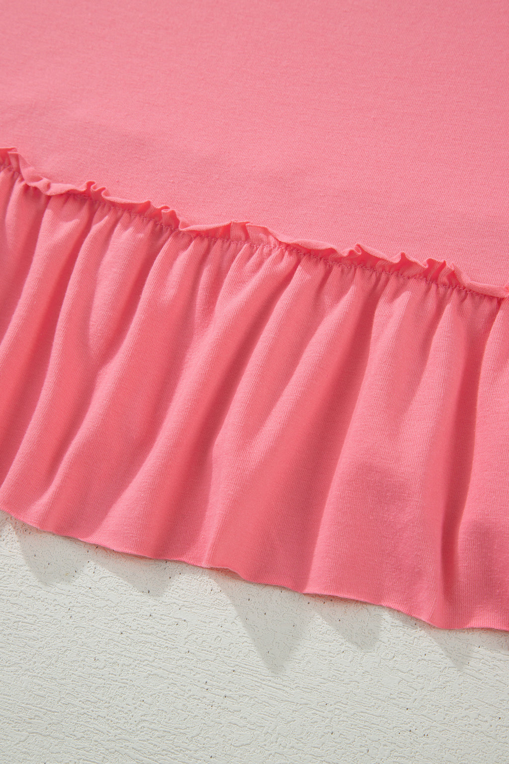 Peach Blossom Solid Color Raw Seam Detail Ruffle Hem Plus Size T Shirt