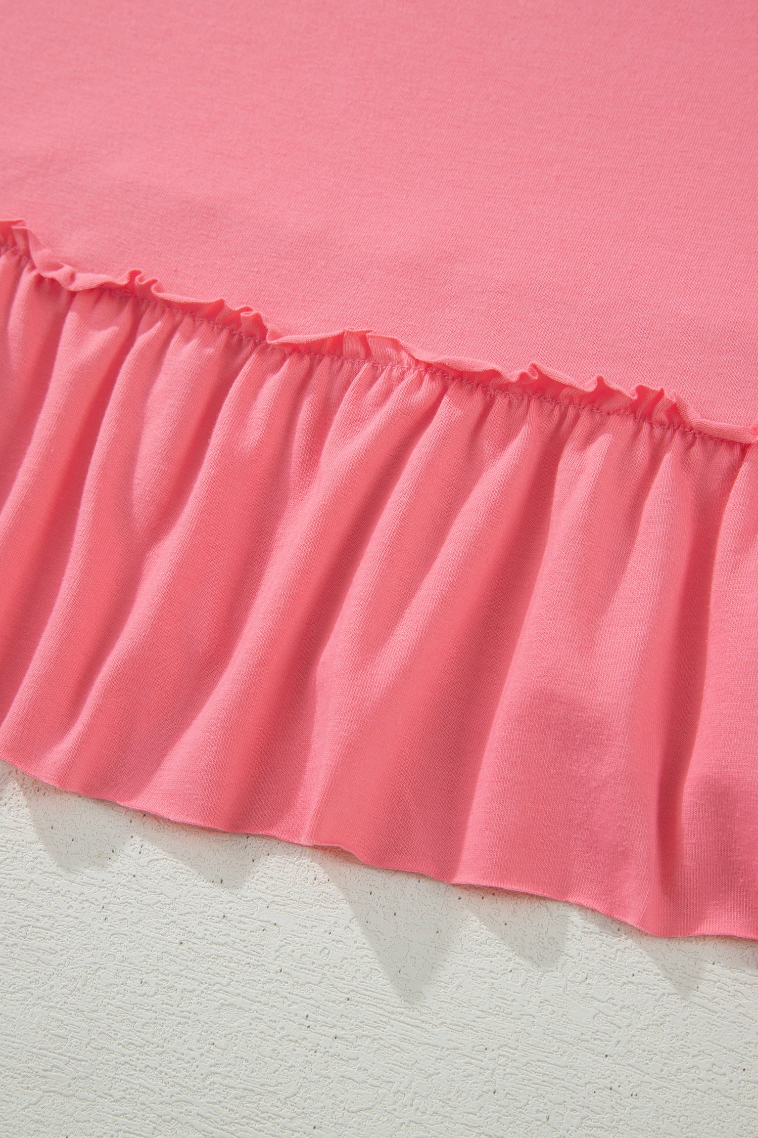 Peach Blossom Solid Color Raw Seam Detail Ruffle Hem Plus Size T Shirt