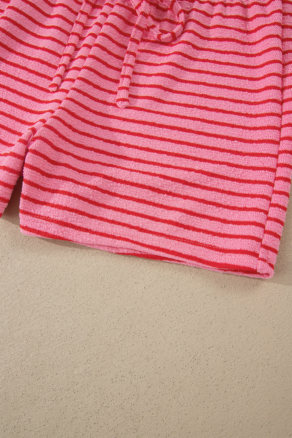 Rose Stripe Side Split Knit Tee Drawstring Shorts Set