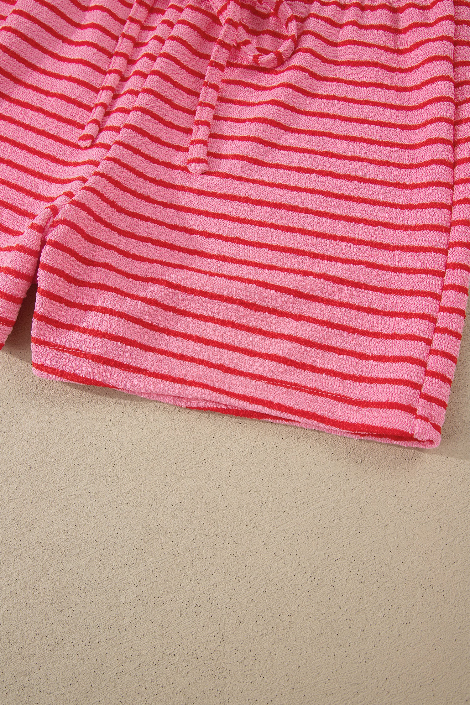 Rose Stripe Side Split Knit Tee Drawstring Shorts Set