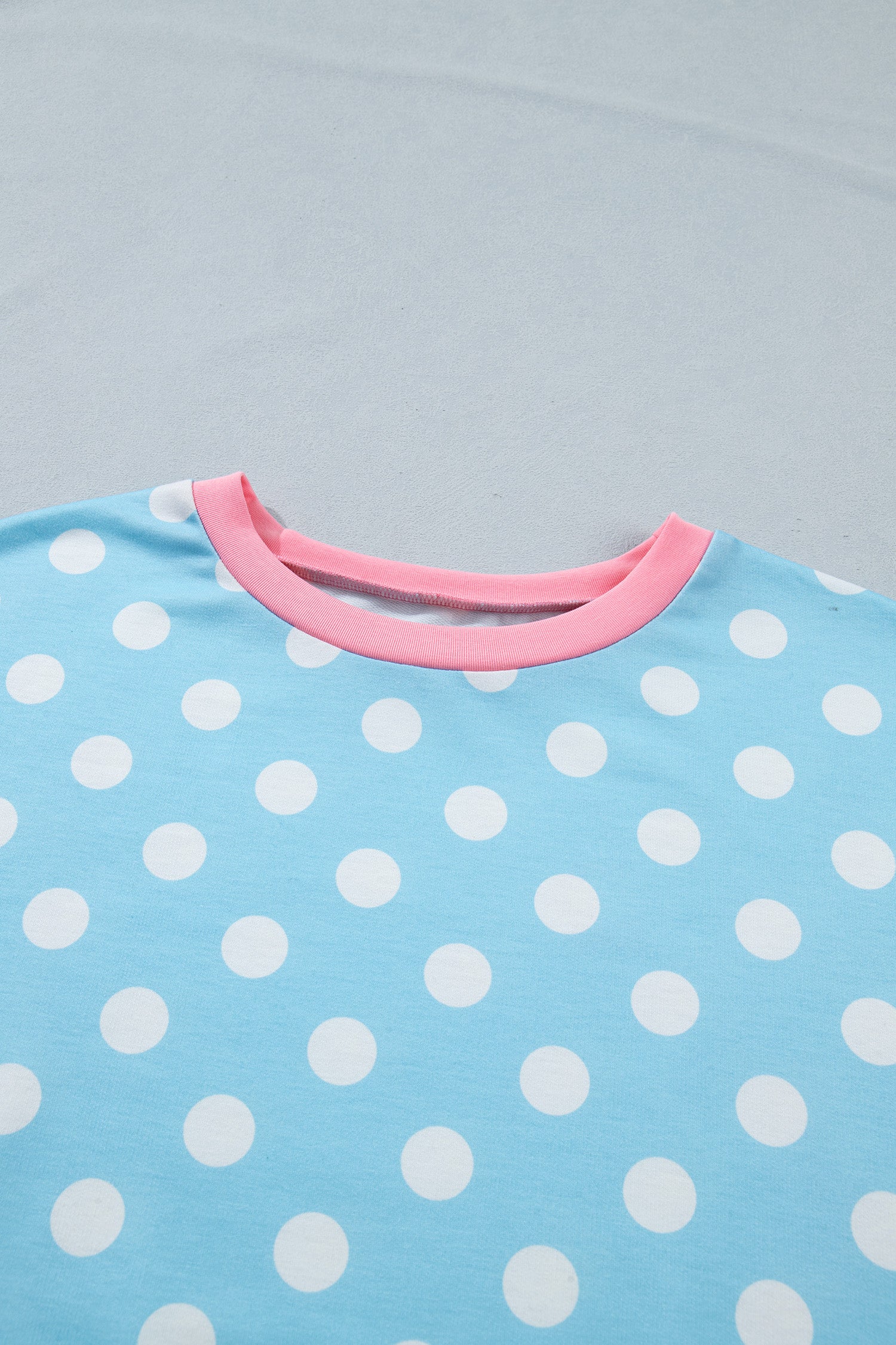 Sky Blue Polka Dot Contrast Edge Casual Short Set