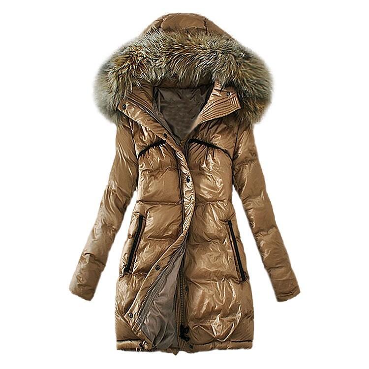 Imitation Raccoon Fur Collar Thick Plus Size Slim Down Padded Jacket Mid-Length