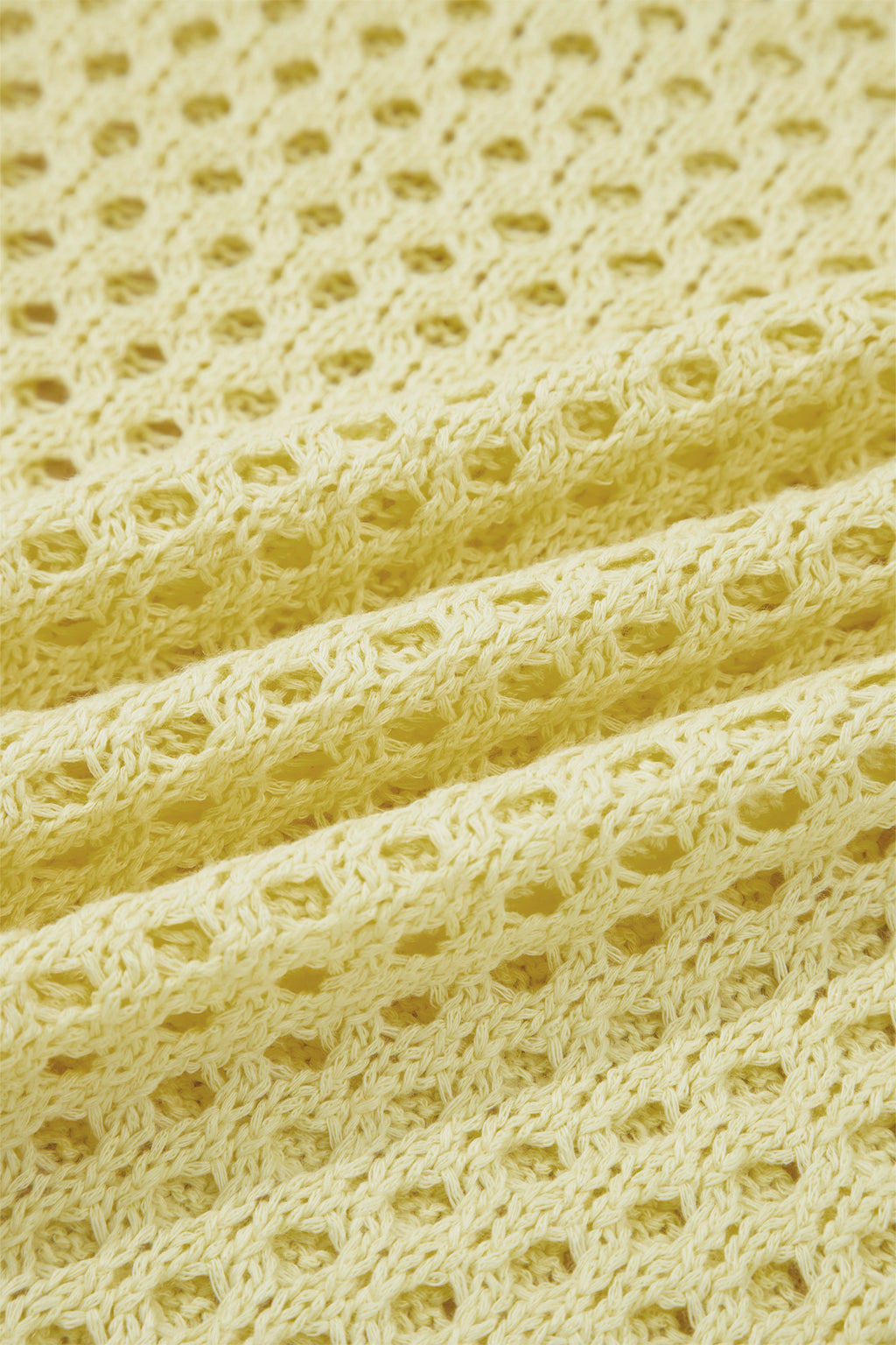 Yellow Cream Scalloped Trim Hollow Out Knit Long Sleeve Top