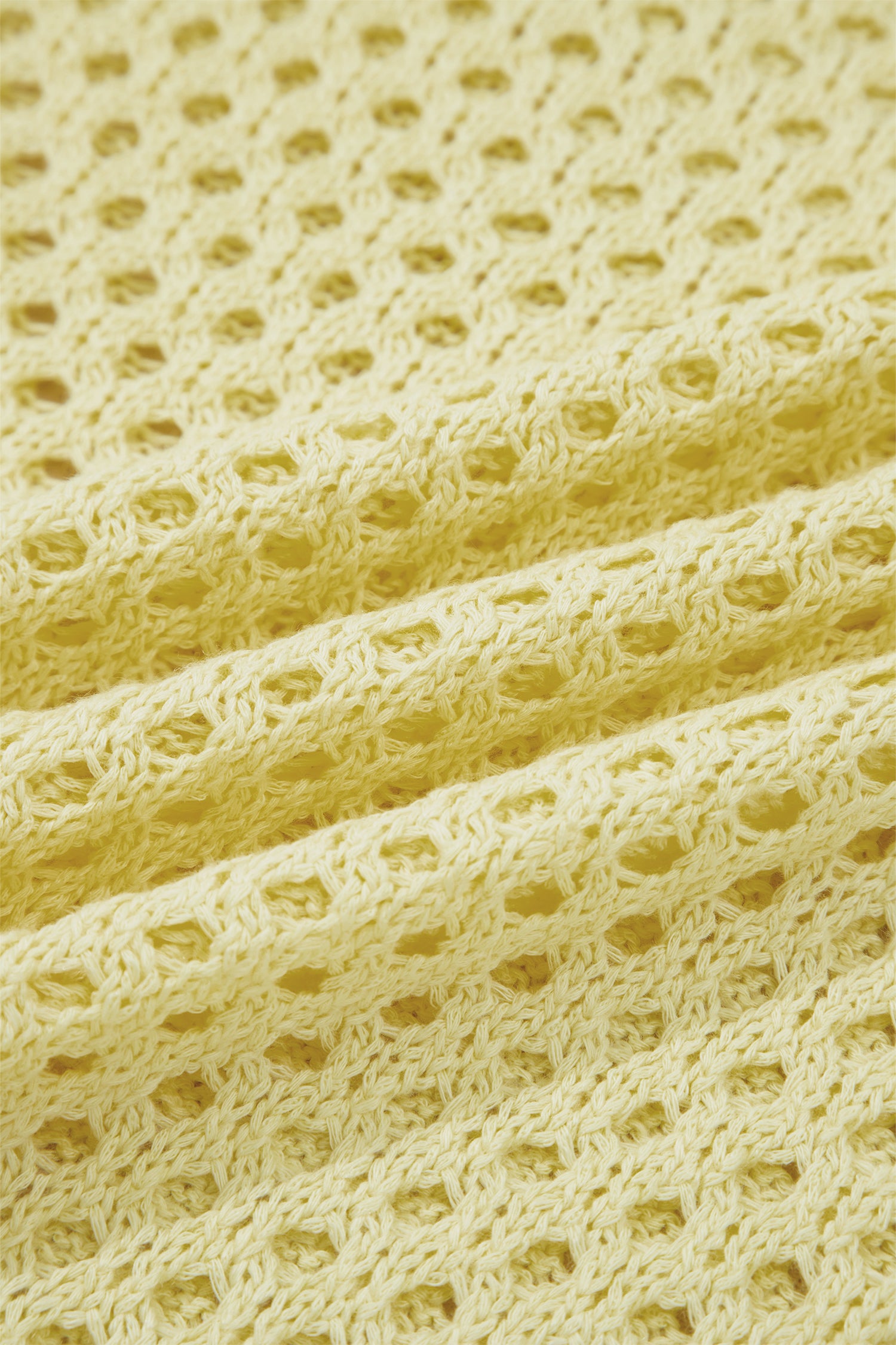 Yellow Cream Scalloped Trim Hollow Out Knit Long Sleeve Top
