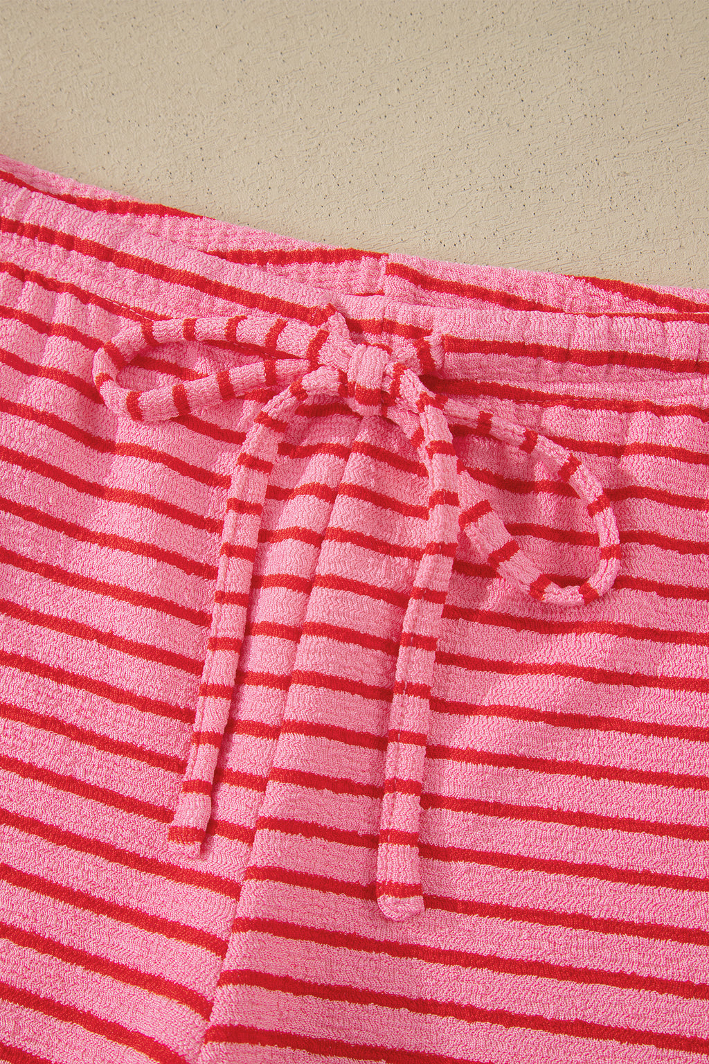 Rose Stripe Side Split Knit Tee Drawstring Shorts Set