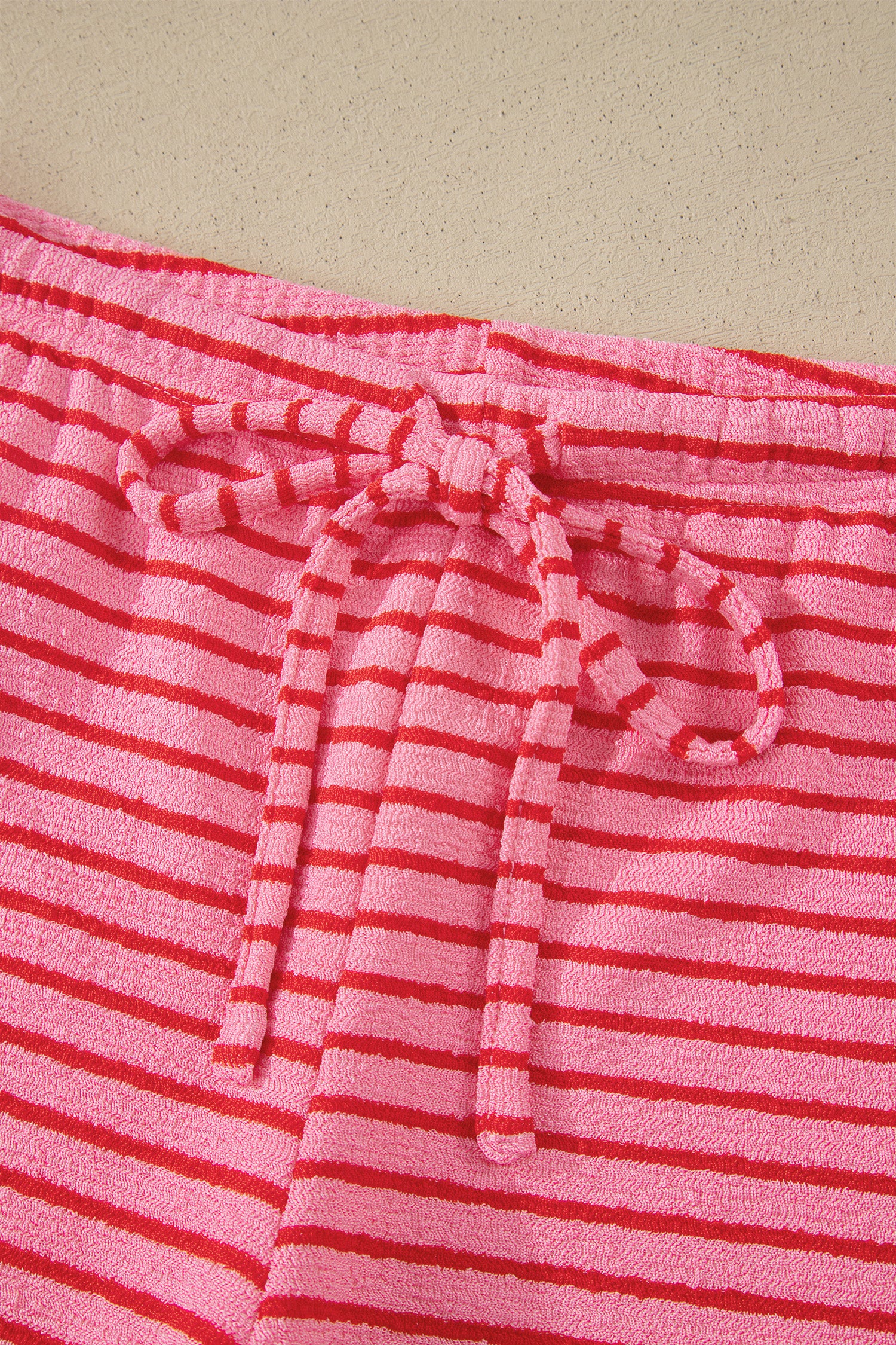 Rose Stripe Side Split Knit Tee Drawstring Shorts Set