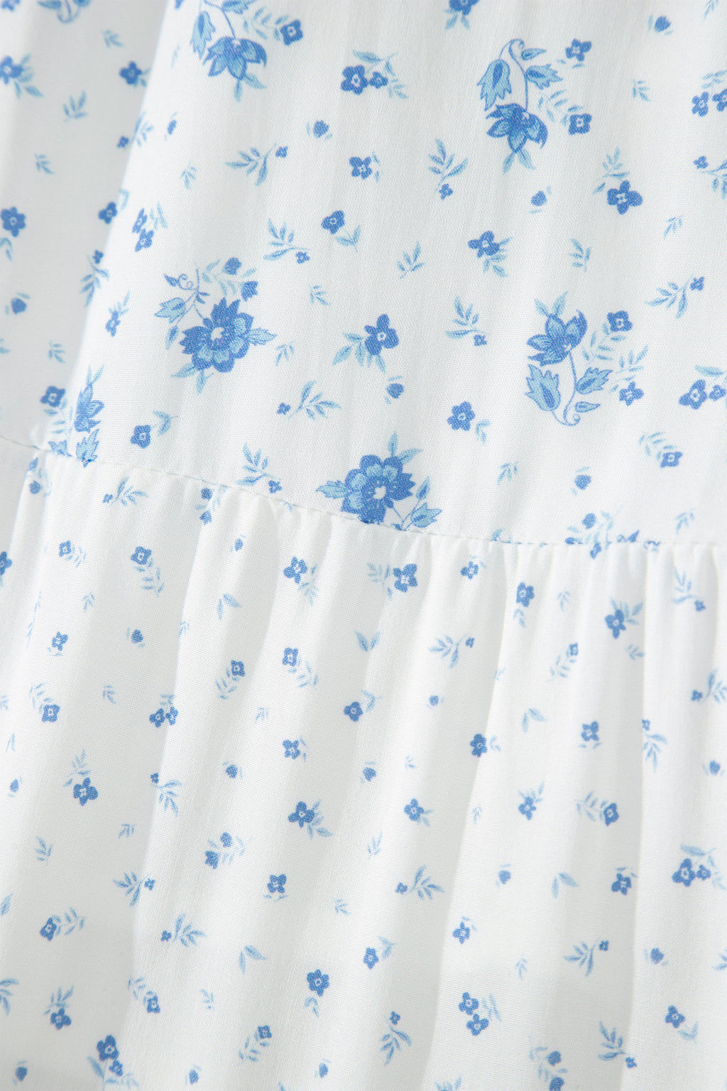 Sky Blue High Waist Tiny Floral Print Boho Maxi Skirt
