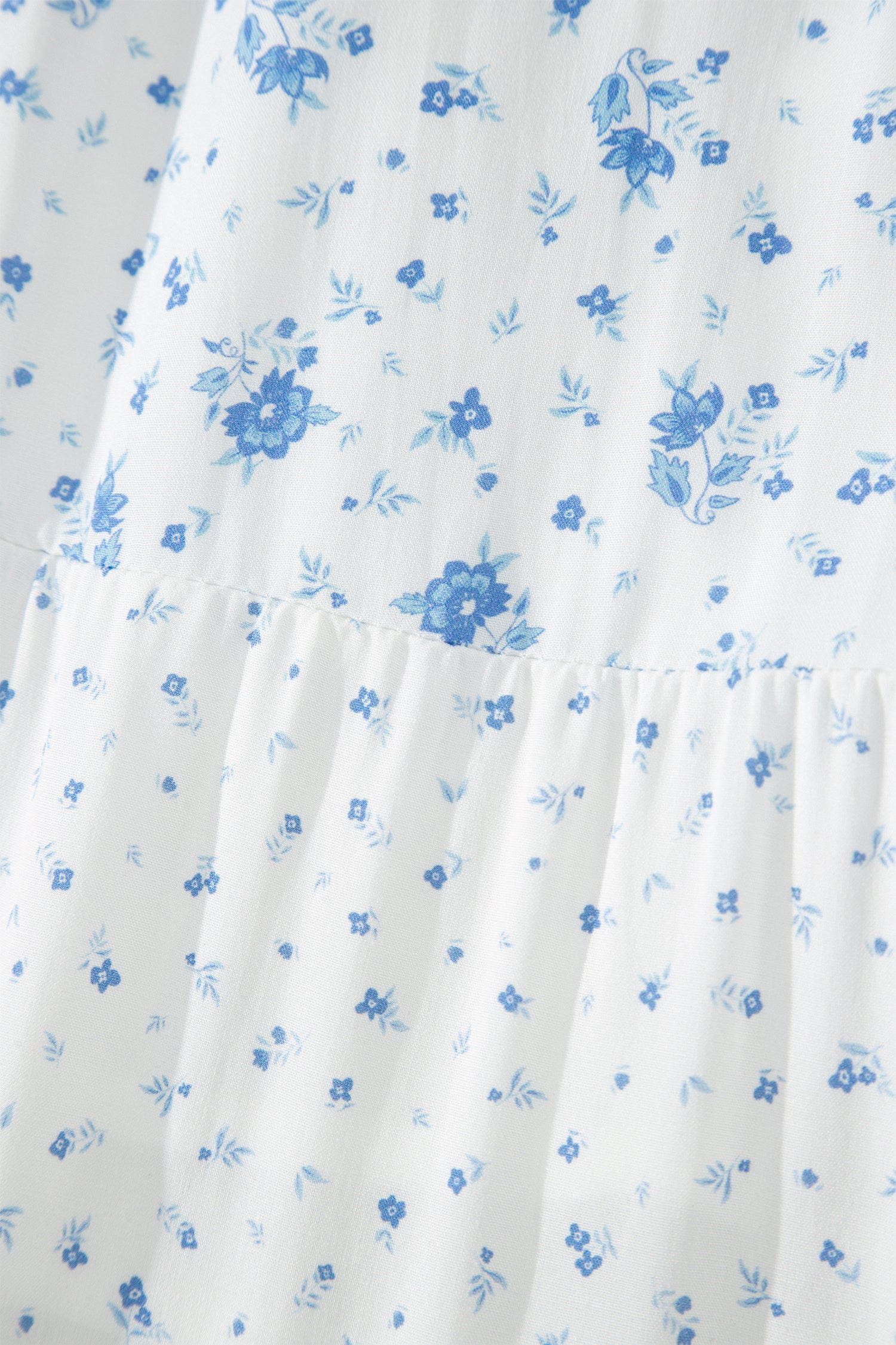 Sky Blue High Waist Tiny Floral Print Boho Maxi Skirt