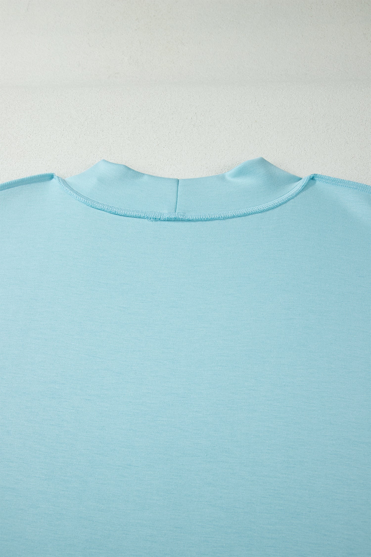 Mist Blue Solid Color Mock Neck Half Sleeve Top Plus Size 2pcs Short Set
