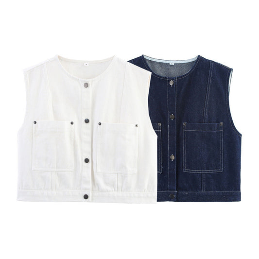 Loose Casual 2-color Denim Vest Top
