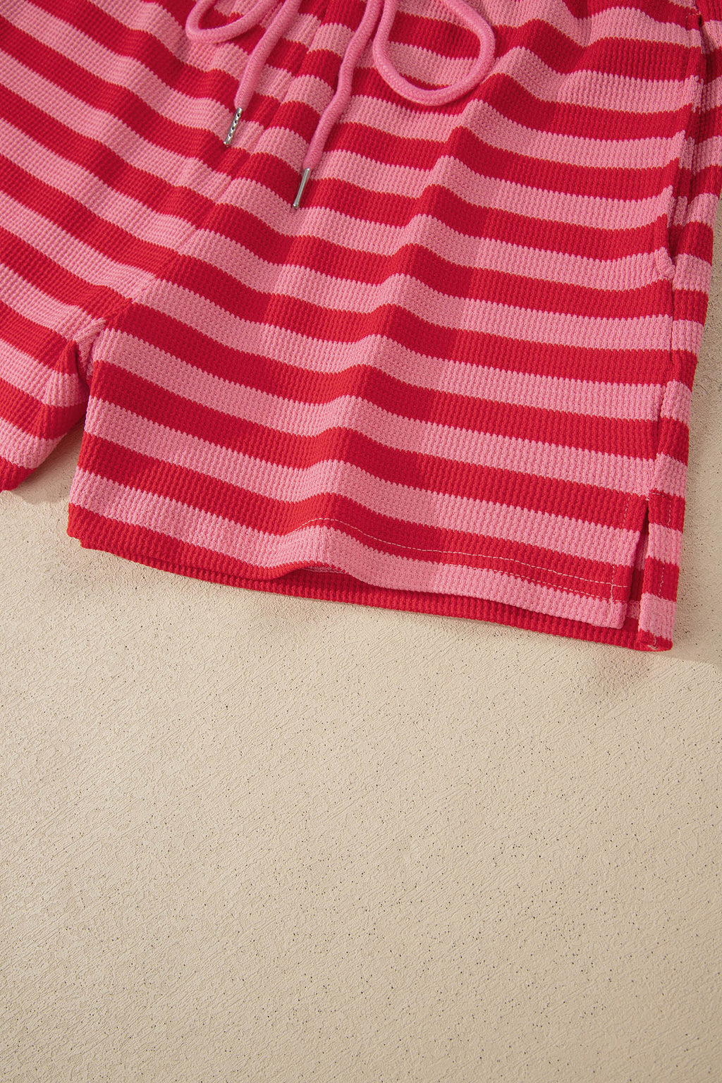 Red Stripe Puff Short Sleeve T Shirt Matching Shorts Set