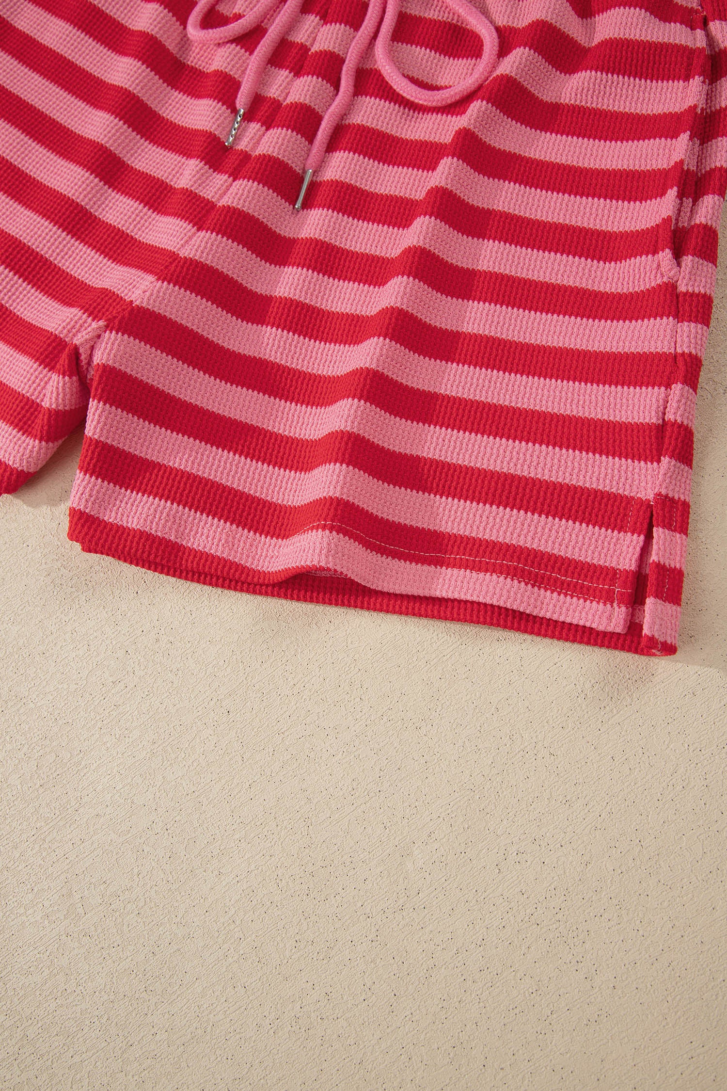 Red Stripe Puff Short Sleeve T Shirt Matching Shorts Set