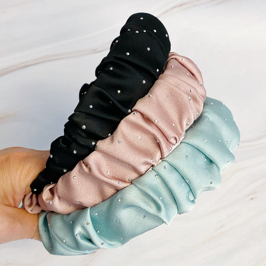 Scrunched Satin Jewel Dotted Headband by Ellisonyoung.com