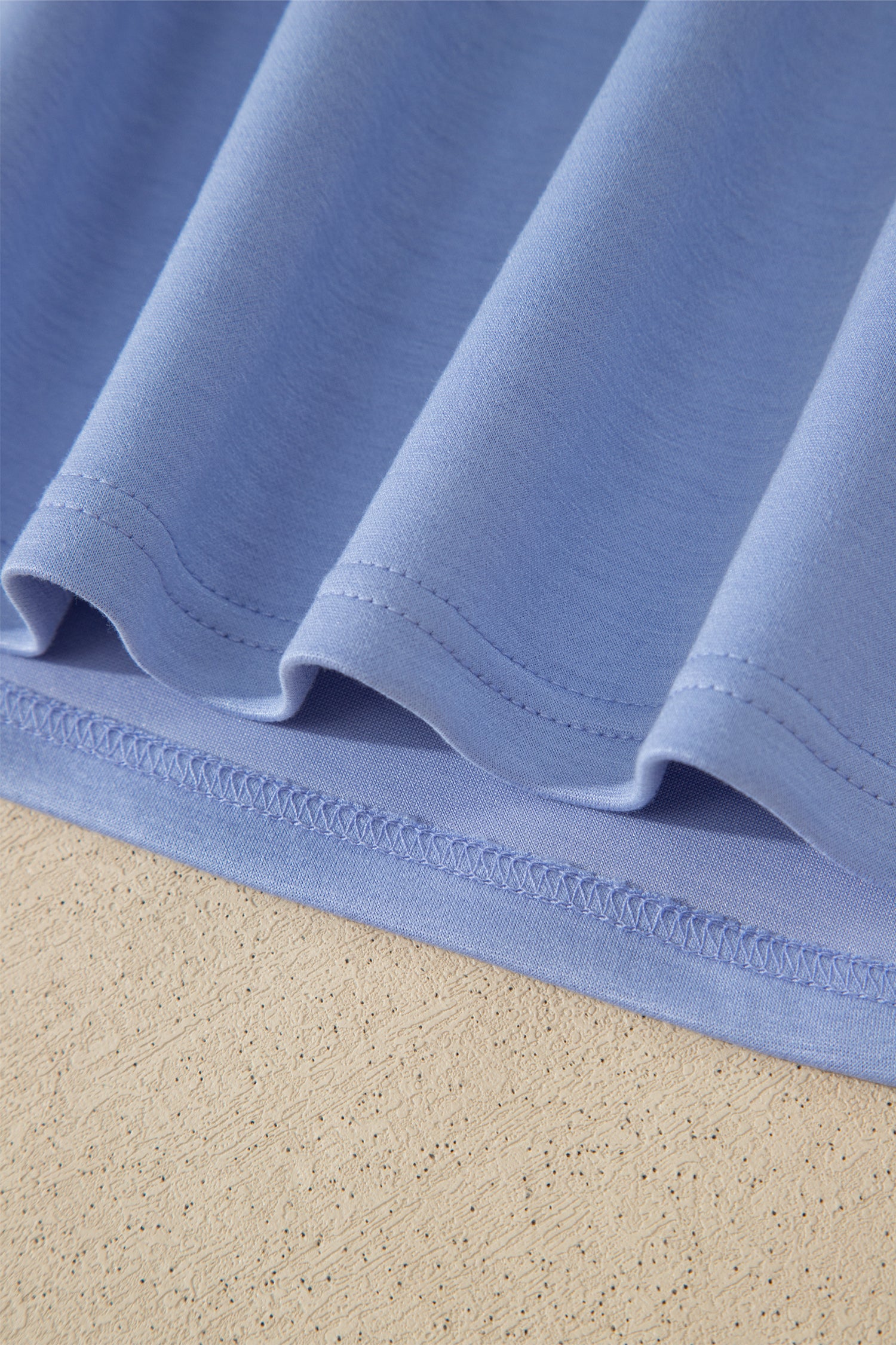Sky Blue Preppy Striped Trim V Neck Polo Tee Drawstring Skirt Set