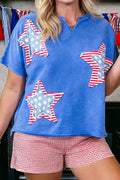 Sky Blue Patriot Star Patched Notched Neck Mineral Washed Tee