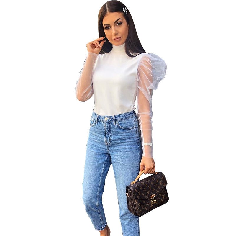 Long Sleeve Sheer Mesh T-Shirt