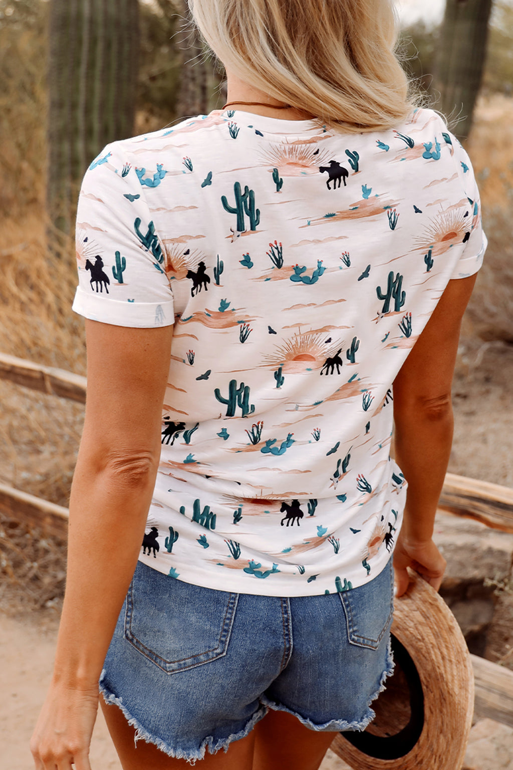 Beige Plus Size Western Print Dropped Shoulder Tee
