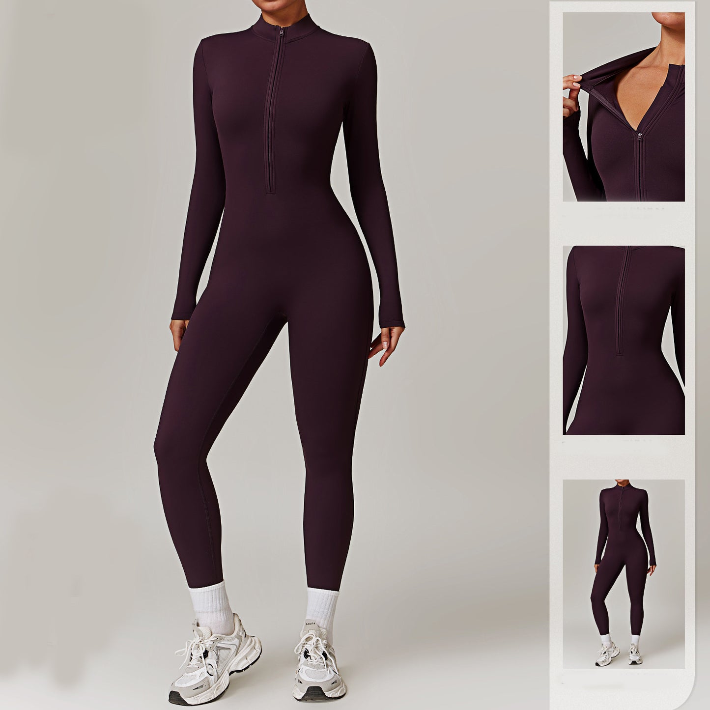 Warm Zipper Long-Sleeved Jumpsuit Yoga Fitness Sports Pants Bodysuit