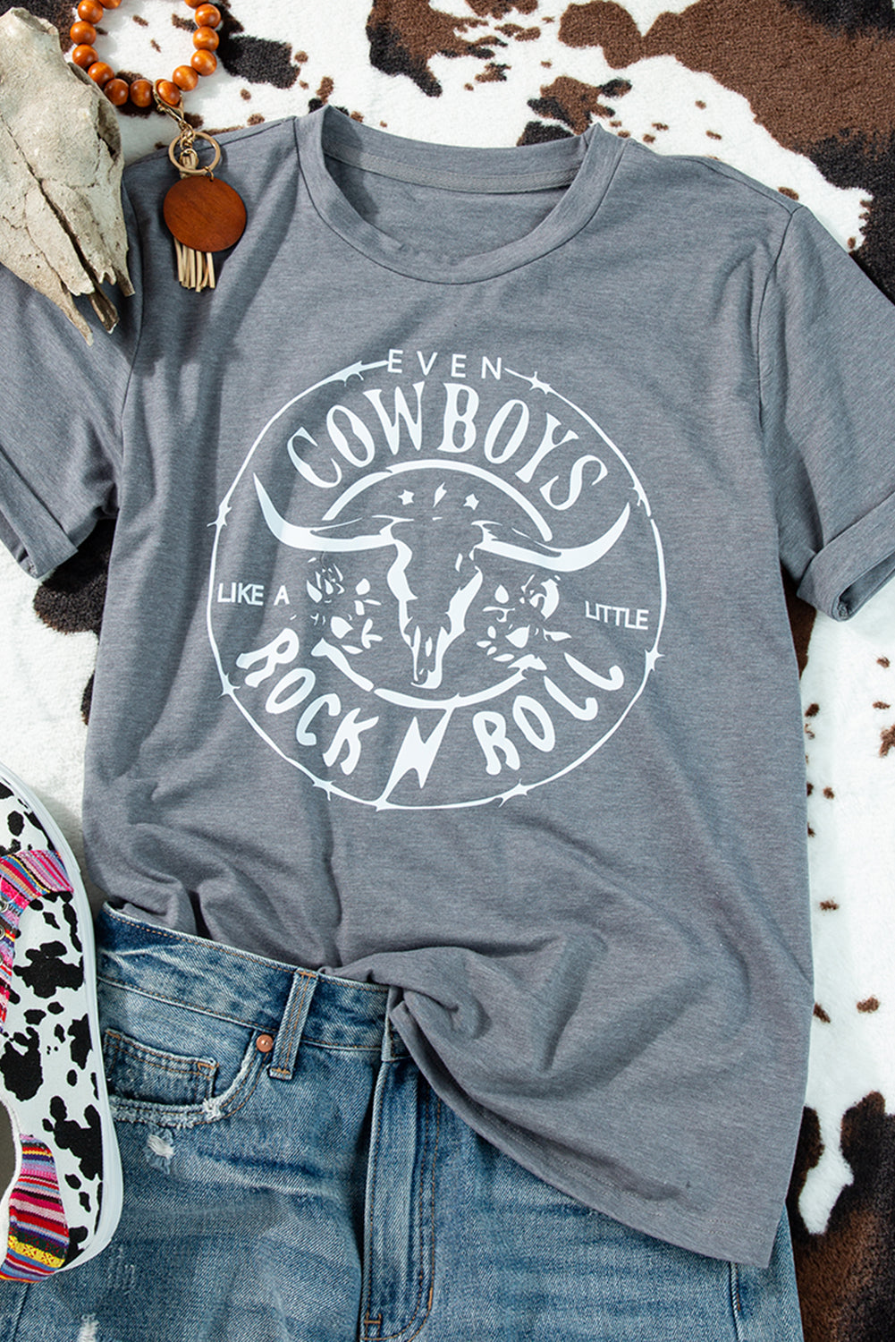 Gray Western Letter Steer Head Graphic Tee