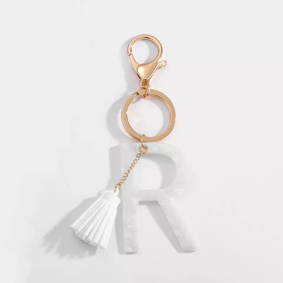 Tasseled Initial Key Chain, White by Ellisonyoung.com