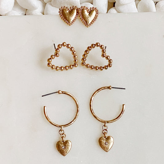Perfect Heart Earrings Set Of 3 by Ellisonyoung.com