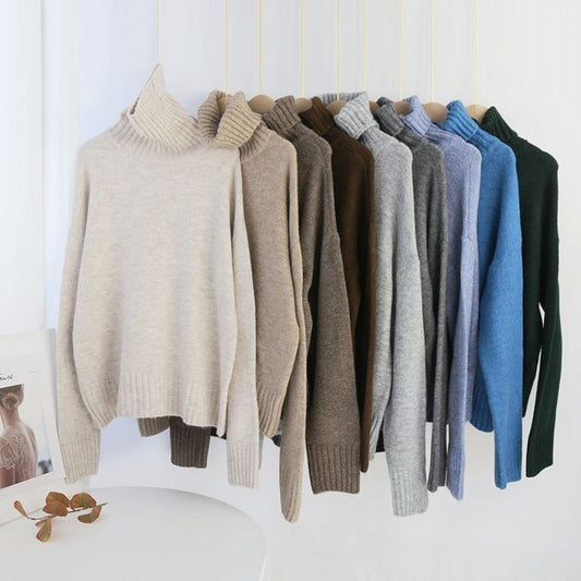 Women Knitted Turtleneck Sweater Pullover Jumper Batwing Top