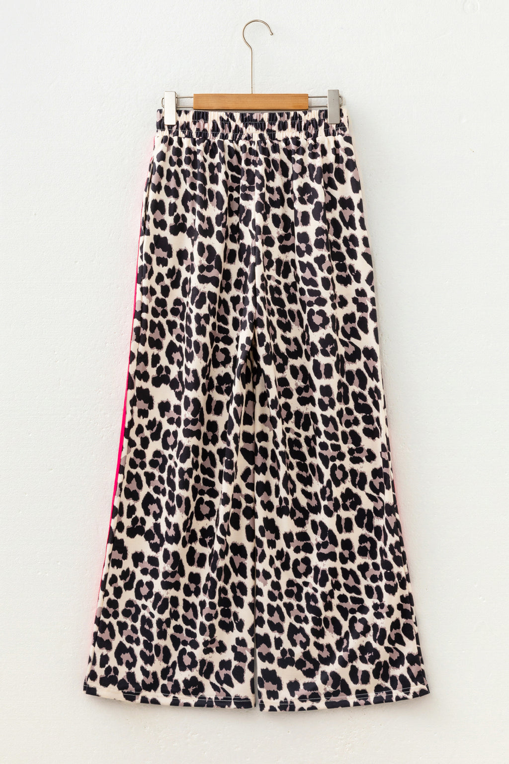 Rose Contrast Detail Tie Waist Leopard Print Casual Pants
