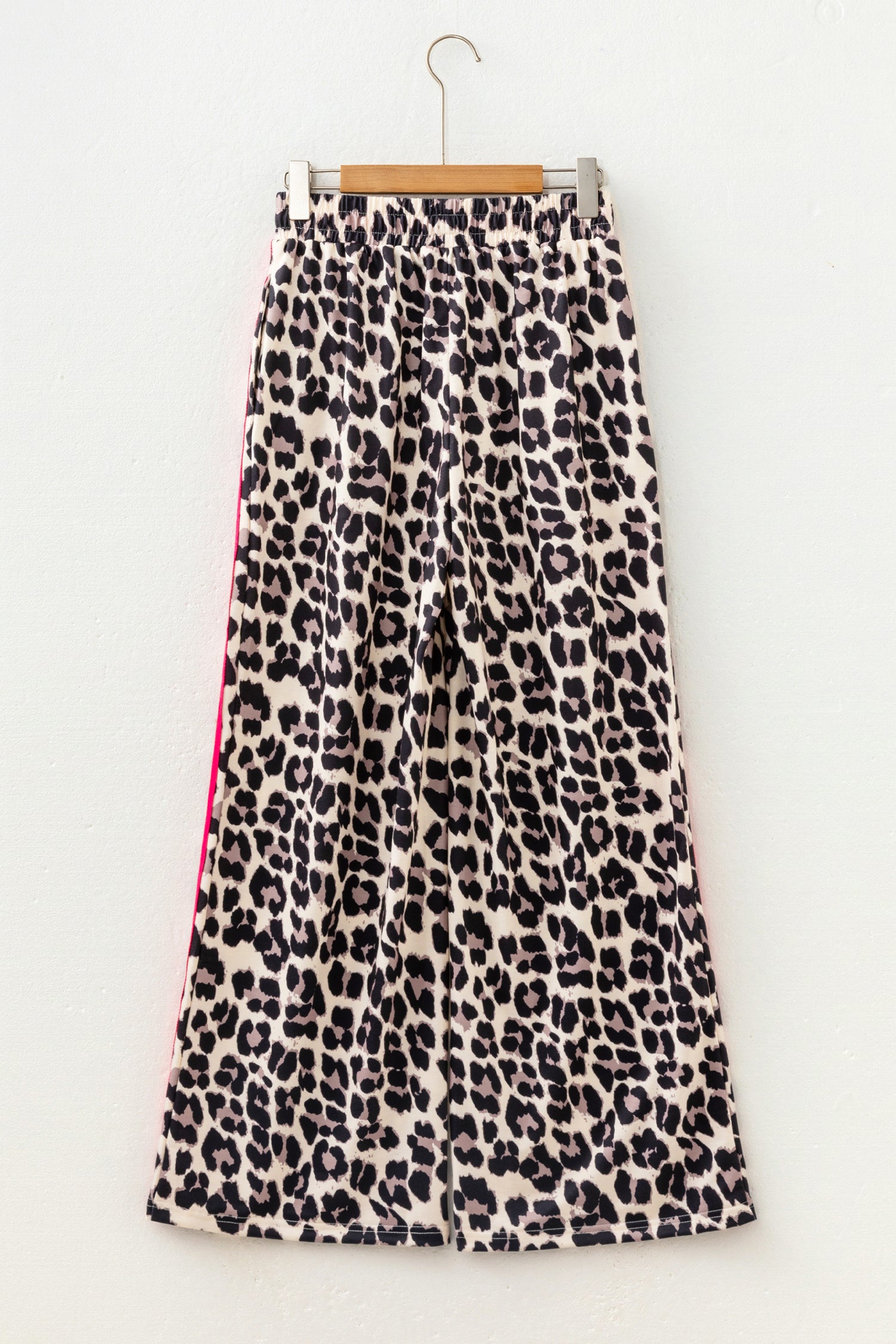 Rose Contrast Detail Tie Waist Leopard Print Casual Pants