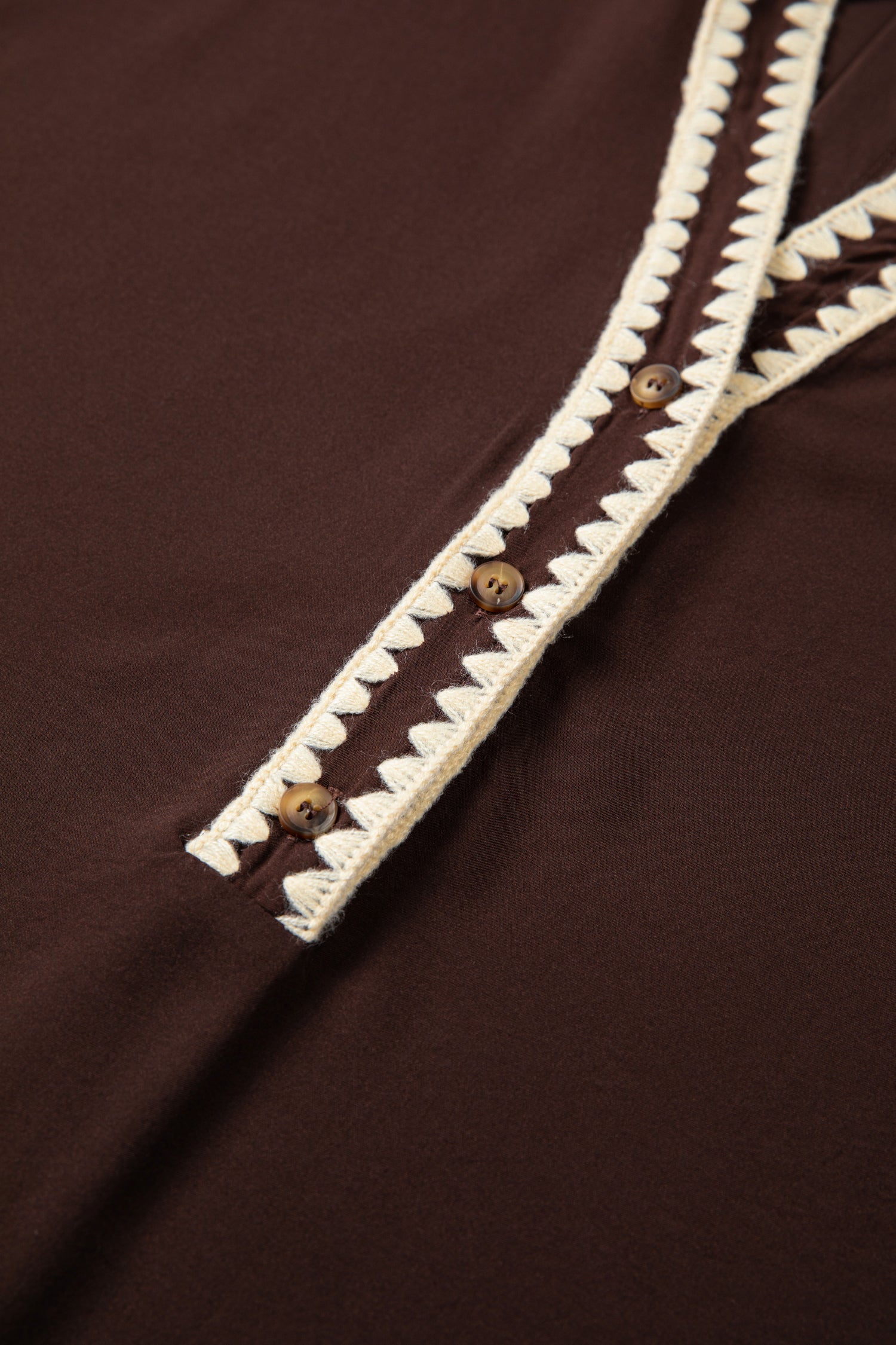 Coffee Shirt Collar Contrast Trim Button V Neck Short Sleeve Blouse
