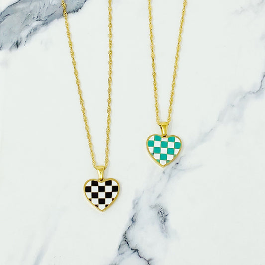 Checkered Heart Necklace by Ellisonyoung.com
