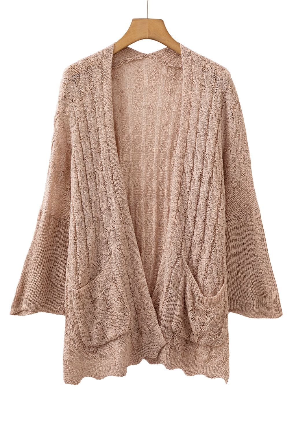 Pink Drop Shoulder Crochet Knit Open Front Cardigan
