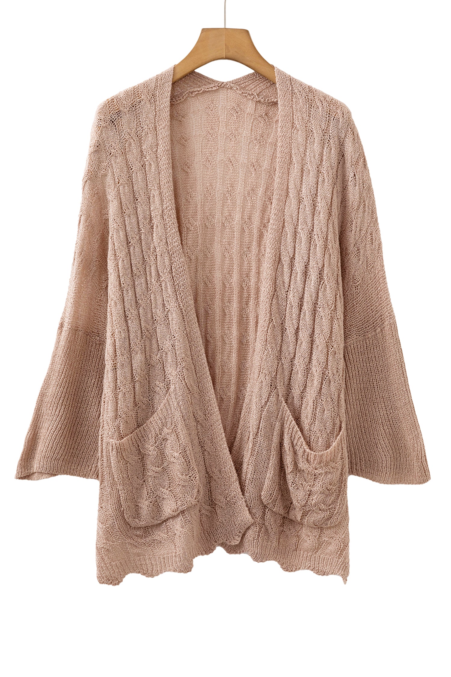 Pink Drop Shoulder Crochet Knit Open Front Cardigan
