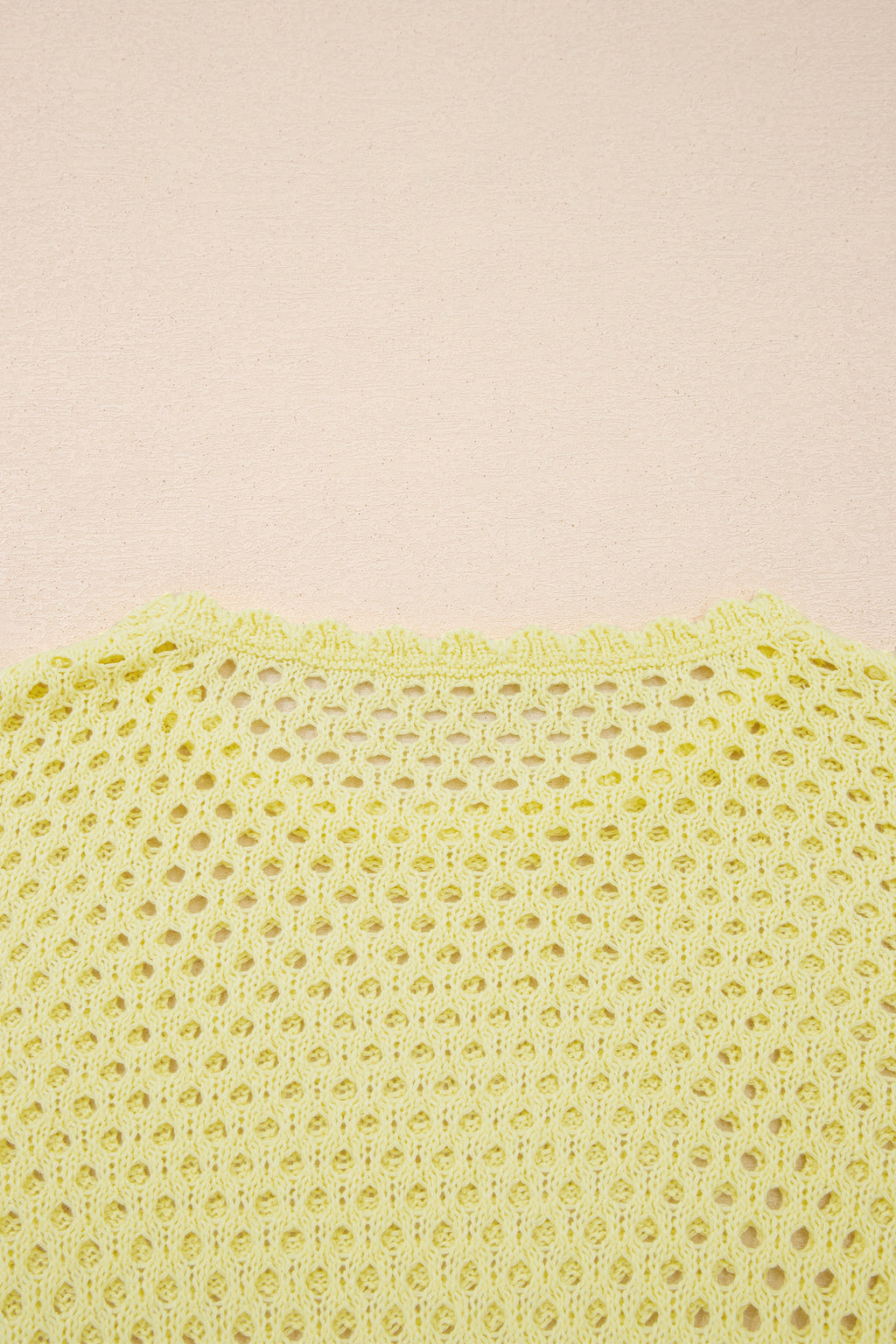 Yellow Cream Scalloped Trim Hollow Out Knit Long Sleeve Top