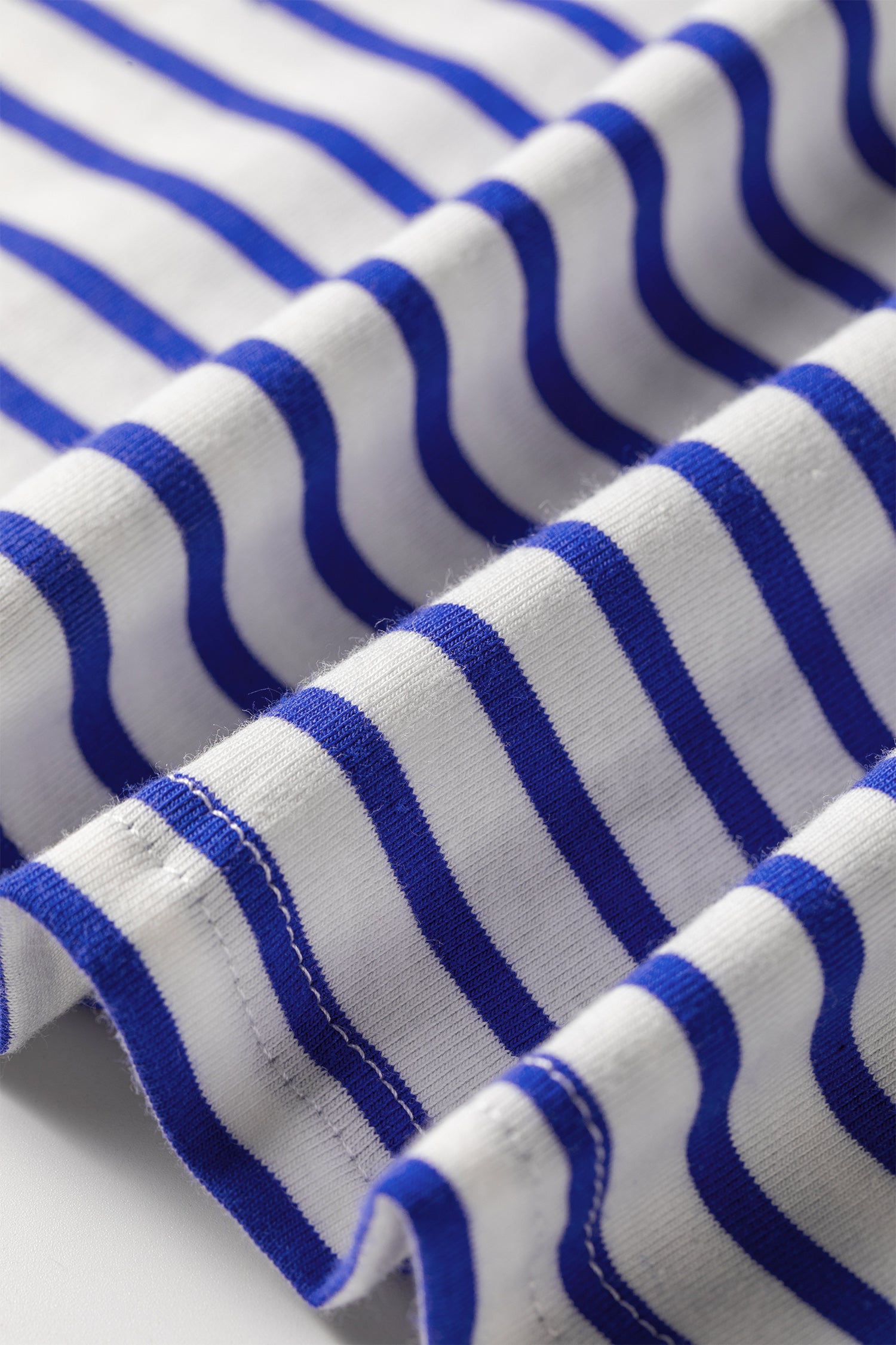 Blue Stripe Contrast Trim Round Neck Cap Sleeve Tee