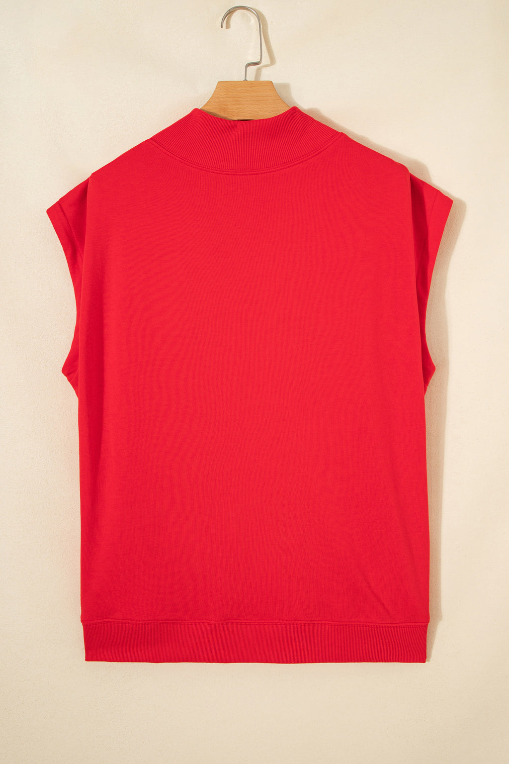 Racing Red Solid Color High Neck Cap Sleeve Loose Top