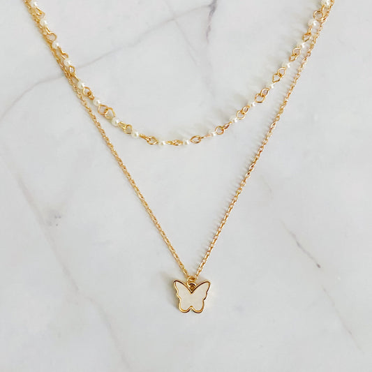 Layered Pearl Chain Butterfly Necklace by Ellisonyoung.com